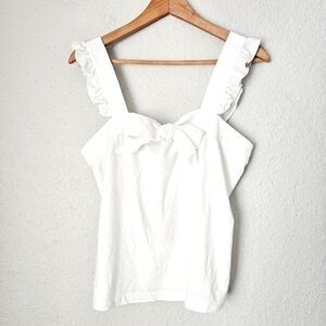 J. Crew Cotton Linen Blend Bow Ruffle Tank Top Size Small New With Tags